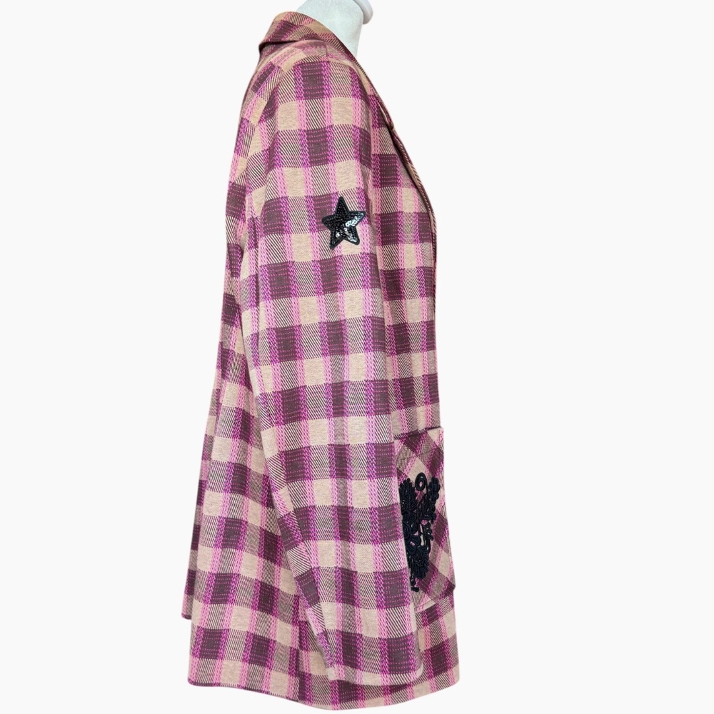 Anthropologie Avec Les Filles‎ Plaid Pin Blazer Pink/Brown Blazer Sz XL - Picture 9 of 14